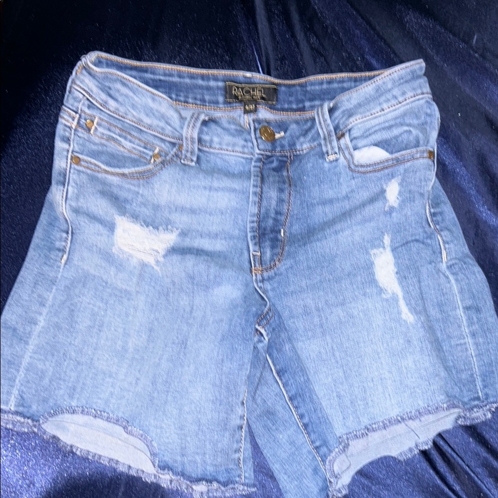 Rachel Blue Jean Shorts with Distressed Details